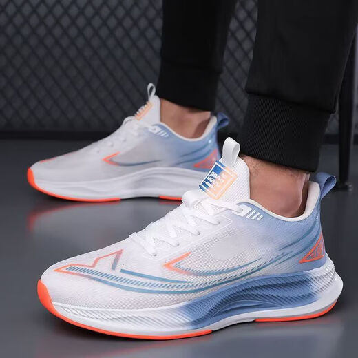 
Men's shoes for spring and summer new style flying woven breathable mesh running shoes soft sole shock-absorbing men's sports trendy shoes LS-826 blue and black 44