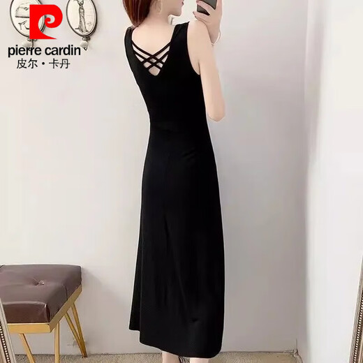皮尔卡丹（pierre cardin）莫代尔面料2025夏季新款美背显瘦气质修身连衣裙长款法式吊带裙女 3880#黑色 3XL 建议【131-145斤】购买