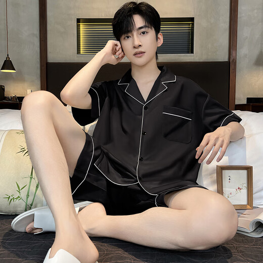 莫代尔2025新款冰.丝睡衣男士夏季天薄款短袖青少年宽松可外穿家居服套 凉感冰丝G723 L (建议身高170左右，体重100-