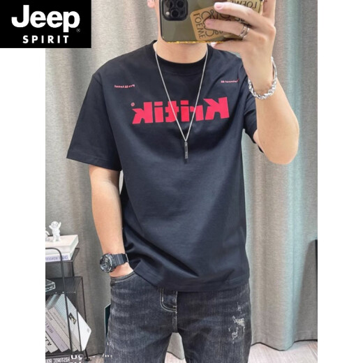 Jeep Spirit kurzärmelig T-Shirt Herren 2025 Sommer neuer Brief Print Männer lässige Tops Jugendliche Kleidung Trendy White 1416 schwere Baumwolle S 80-95jin [Jin gleich 0,5 kg]