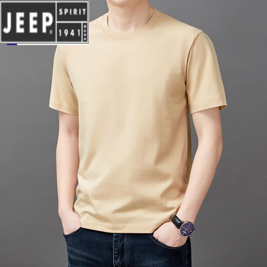 JEEP SPIRIT cotton short-sleeved t-shirt men's summer thin fashion simple solid color top trendy casual t-shirt men's T-shirt v YS9929 white L 175[126-140Jin[Jin equals 0.5 kg]]