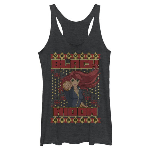 Marvel Women's Christmas Black Widow Ugly Sweater Teen Three-in-One Blended Vest Mixed Black Small