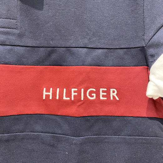 Tommy Hilfiger (Tommy Hilfiger) Sommer Herren hübscher lässiger Patchwork besticktes Perlengnade kurzärärmig Polo Offizielle authentische 1# Navy Blue Color Combination Version 9767 410 Regular S