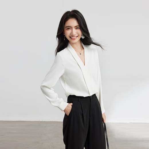 Lady Bird white shirt v-neck professional wear women's suit inner top formal wear interview commuting daily work chiffon shirt