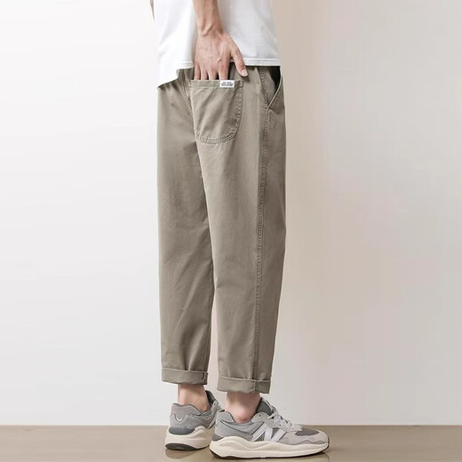 Pantalones casuales de pájaros carpinteros para hombres en verano New Loose Breathable Straight Workwear Rendy Brand Fird Youth Nine Punta Long Pants para hombres 9904 Dark Grey XL