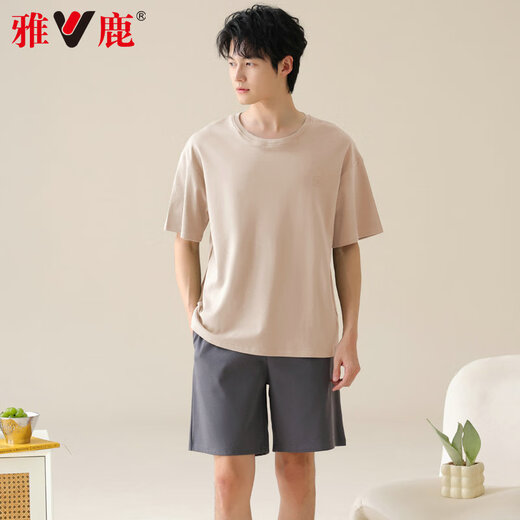 雅鹿男士睡衣男纯棉夏季薄款短袖全棉可外穿休闲大码男生家居服套装 42M13603 3XL 【推荐体重160-180斤】