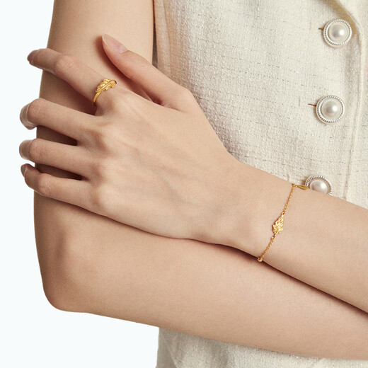 Chow Tai Fook Golden Branch Jade Leaf Three Gold Hardware Boda Full Gold Gold Gold Regals For Girlfriend Holiday Birthday Gift EOF1585 40 cm aproximadamente 5 g de precio (tarifa de trabajo de 480)