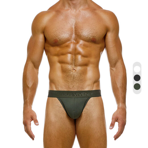 ModusVivendi men's thong cotton sexy low waist solid color sports U convex three-dimensional cutting 04211 black S