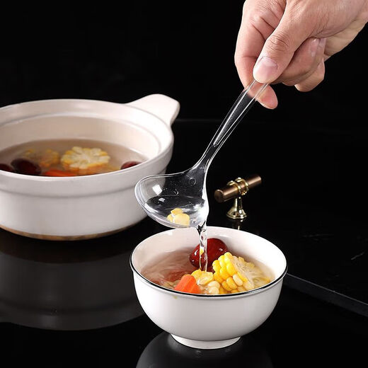 Kangenjia rice husk disposable food-grade long-handled spoon male spoon commercial tableware soup long-handled large spoon high temperature resistant transparent PS large spoon *10 pieces