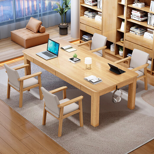 Grubi solid wood large desk with drawers for home use in the living room, long work table, double reading and study table, walnut desk 180cm*80cm*75cm