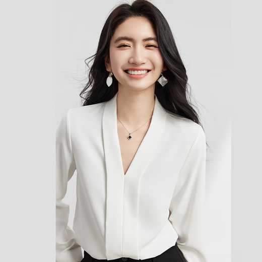 Lady Bird white shirt v-neck professional wear women's suit inner top formal wear interview commuting daily work chiffon shirt