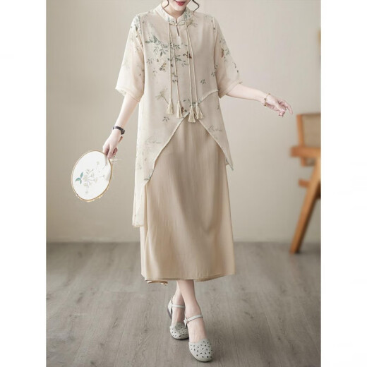 
Manlan Meng new Chinese cheongsam mother cotton and hemp ramie dress young brand 2025 new loose and versatile Khaki 9197 L