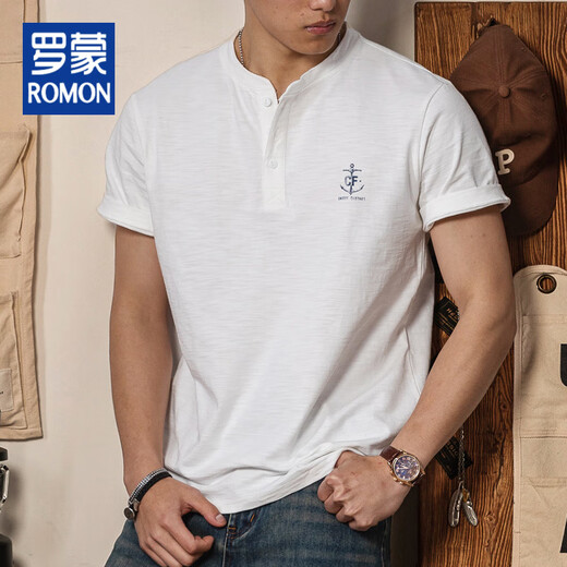 Lomon Sommer reines Baumwollbambus Gelenktwäsche Henry Hals T-Shirt Männer weiße Schulter Kurzarm 2025 Textur atmungsaktiv