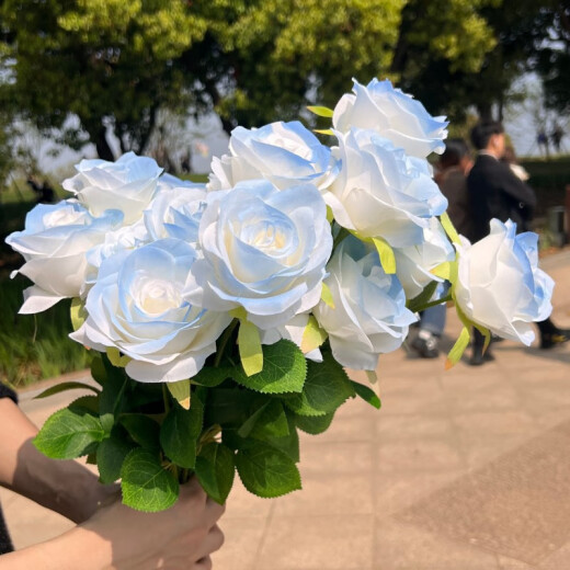 黎秋科ins假玫瑰花仿真花束摆件插花拍照高颜值diy礼物碎冰蓝客厅装饰花 [混搭联系客服备注] [9896%仙女选择-12支]