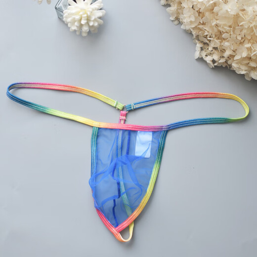 BUFFNY Men's Underwear One Rope Hot Mesh Breathable Mesh T-Pants Gradient Color Rainbow-edged Thong Yellow S