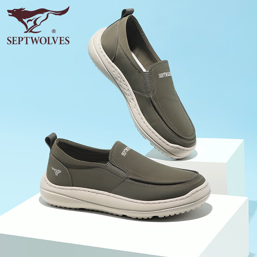 Sieben Wolf -Männerschuhe 2025 Sommertuchschuhe dünne atmungsaktive Leinwand -Leinwand -Leinsadler Herren Soft Sohle Faulpel Casual Dad Schuhe Grün 9929 38