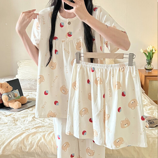 乐僖贝俫夏季甜美卡通三件套睡衣女可外穿家居服套装 761樱桃娃三件套-短长/HQ 170 M