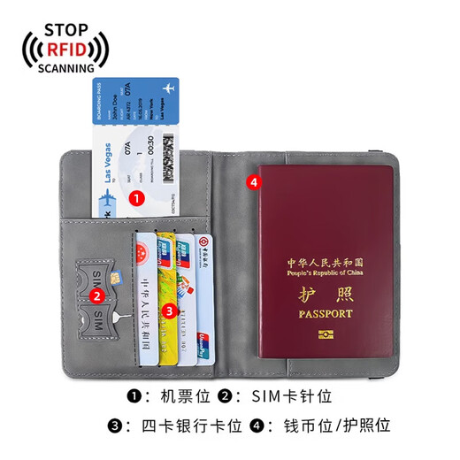 
Yunran Passport Pack Protection Case Anti-theft Card Swipe Case Certificate Storage Bank Card Pack RFID Travel ID Card Jacket Passport Pack [Gray] Anti-demagnetization Anti-theft Screen Swipe