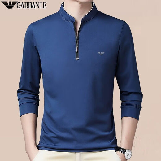 Falamone Armani T-shirt à manches longues pour hommes Automne et hiver décontracté plus collier de support chaud en velours mi-ferme