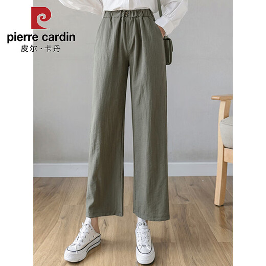 
Pierre CARDIN Cotton and Line Pants Women's Spring and Autumn 2025 New Loose Nine-point Linear Straight-Line Pants Summer Thin Wide Leg Pants 6630# Military Green M [Reference 95-110Jin[Jin equals 0.5 kg]]