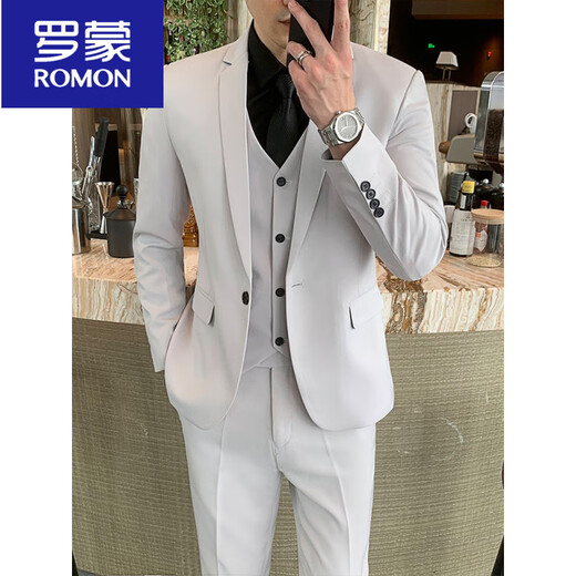 ROMON Suit Men's Korean Style Casual Business Formal Jacket Slim Fit Groomsman Groom Wedding Dress No-Iron Suit Two-Button Black Single-piece Suit Jacket XS (70~85Jin Jin is equal to 0.5kg)