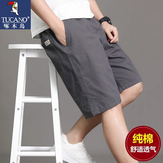 
Woodpecker summer pure cotton 100% shorts wear elastic waist thin casual pants for men's large size breathable daddy's five-point pants 688 khaki 2XL