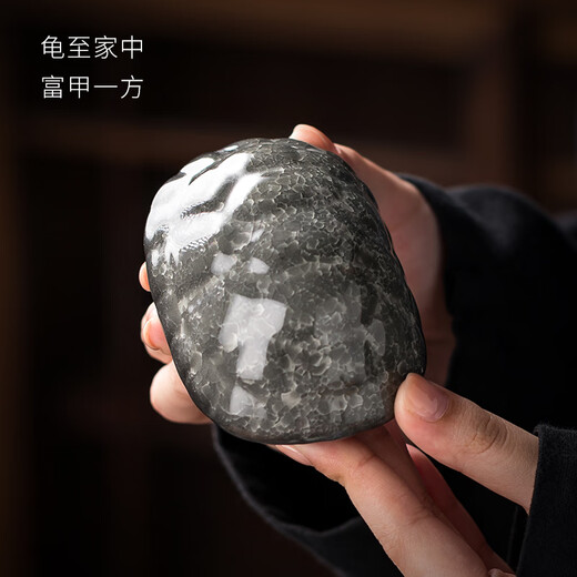 Miaolian Tianxiang Master Lin Xinru Ru Kiln turtle shell tea pet ornaments can be opened to play with tea and give gifts Recommended tea ceremony accessories S43-029A Black Ice Flower-Fu Jia Yifang gift box. Certificate included