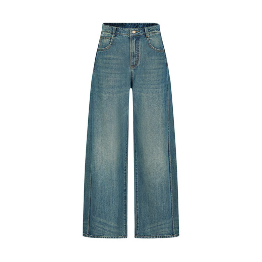 
Jiuzi Annako retro tannin Fengshui washing old heavy cotton denim scimitar pants for women 2025 spring new style blue-KWFC12109 S