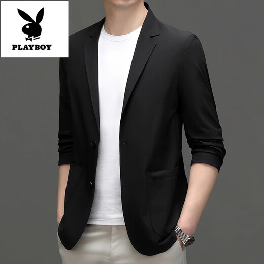 Playboy (playboy) Ice Suit Suit NOUVEAU MEN'S NOUVEAU Été décontracté et veste de costume de fer à la mode mince simple LUMBRE TOP NOIR 4XL 195
