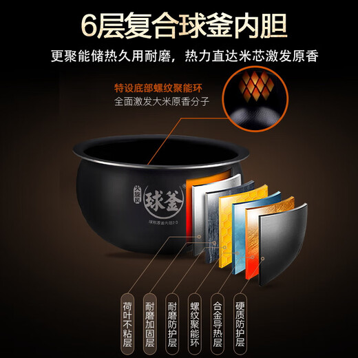 苏泊尔（SUPOR）电饭煲家用4-5人柴火饭电饭锅5L大容量球釜内胆微压焖香蛋糕功能家用微压智能SF50FC733
