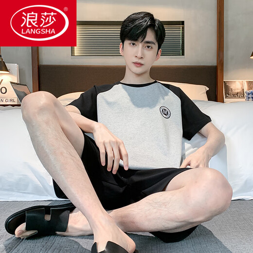 浪莎（LangSha）男士睡衣男夏季短袖纯棉男款夏天薄2025新款男生大码家居服舒适新 HDE-9928 L 男