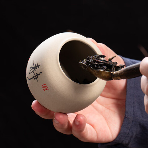 Tea jar ceramic sealed jar household Pu'er special price tea jar wake-up tea jar storage jar portable travel tea set coarse pottery bamboo lid tea jar - Xiao Qinghuan