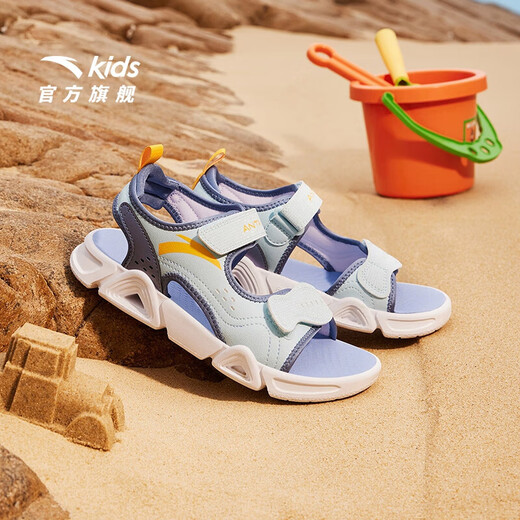 ANTA Children's Sandals Men's Big Children's Shoes 2025 Spring New Velcro Outdoor Open-Toe Soft Elastic Beach Shoes Light Steel Blue/Dust Curtain Blue-2 38