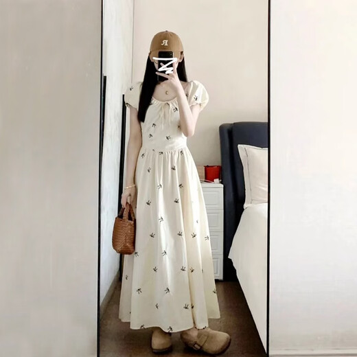 Vestido de manga de yijian de hojaldre francés, estilo dulce, abrazando la cintura y temperamento delgado, falda de falda de manga de verano de verano [original-m] m recomendado 90-110Jin [Jin iguala 0.5 kg]