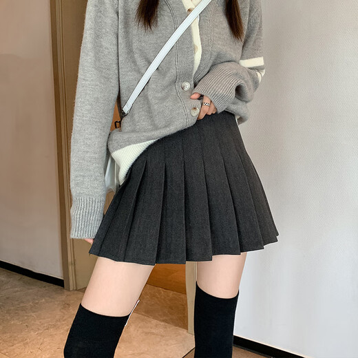 Qiaoyi dark gray pleated skirt for women spring and autumn 2025 new winter woolen skirt high waist slimming thickened jk skirt dark gray - woolen regular style M 90-105Jin Jin is equal to 0.5 kg