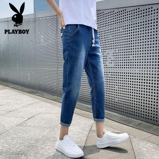 Playboy (Playboy) Hosen für Männer lässige Hosen für Sommer tragen lose und vielseitige trendige Kumpelhosen Straight Jeans für Männer Sommer dünne Männerhosen 673 hellblau/elles Seil XL sammeln Sie Priorität Lieferung]