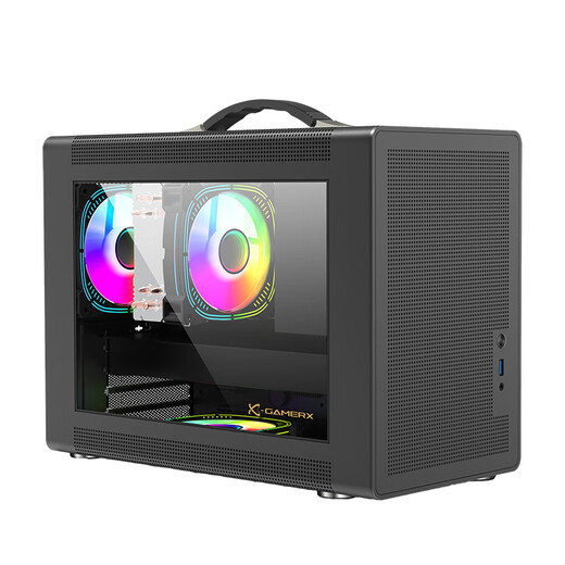 Unknown Player P60 Portable MATX Compact MINI Desktop Small Chassis Glass Side Transparent ITX Desktop TypeC Gaming Mini Computer Chassis P60 Chassis - Black + Prism 4pro Fans 3 pcs 2 positive 1 reverse