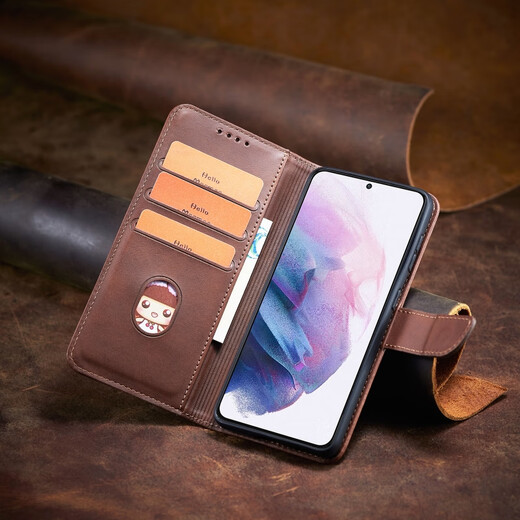 Shiqifan is suitable for Apple iPhone13 mobile phone case, clamshell protective cover, wallet-type insertable card holder, anti-fall, wear-resistant, front and rear all-inclusive leather case, brown + same style leather cord, Apple iPhone13