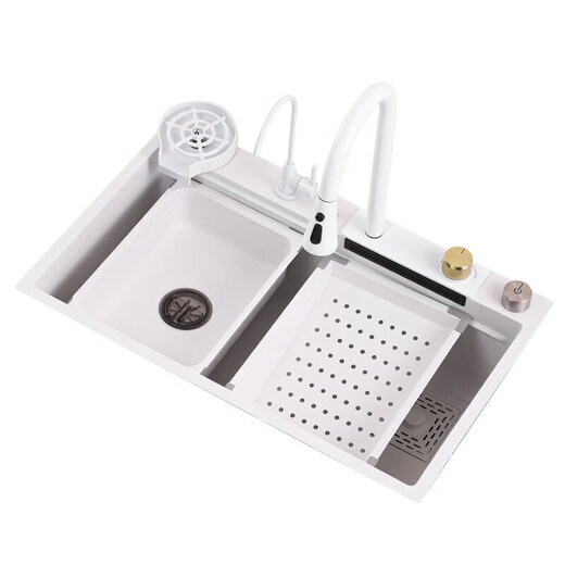 Kohler (KOHLER) stainless steel nano sink large single tank white undercounter basin Raindance waterfall kitchen dishwashing white 68*45 Raindance faucet package A