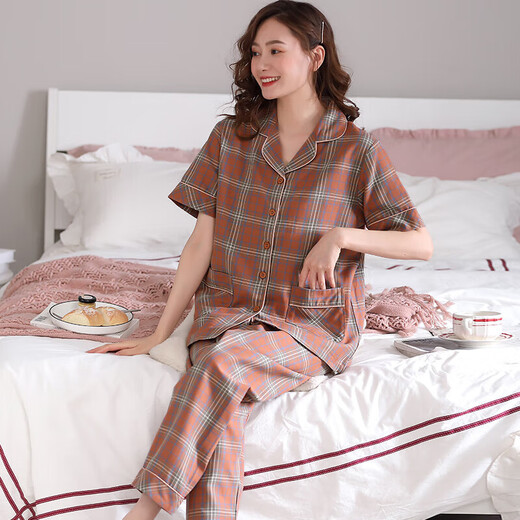 Pyjamas de coton pur yalu pour femmes en été en été de nouveaux pantalons à manches courtes plaid à la maison mince des vêtements de maison 9922 m suggestion-80-95jin [Jin équivaut à 0,5 kg]