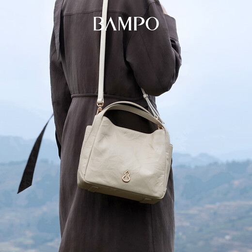 Banpo Decoration (Bampo) [mismo estilo en Han Xue] Nuevo estilo de perfección de la canasta de vegetales con la primera capa de cuero de vaca de cuero original de un solo hombro para la bolsa de moda de moda para mujeres poria Cocos White (patrón de mano)