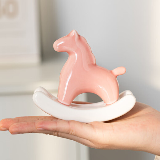 HOI KONG creative ceramic rocking horse interesting small ornaments new Chinese style national trend small pink horse tea space tea room tea table decoration national style ceramic rocking horse cyan