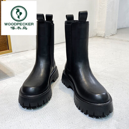 Pecker En cuir chaussures Martin Boots masculin printemps et automne Nouveau homme à mi-haut haut de chaussures en cuir bottes de travail de style coréen British Style Boots en cuir courte 3522 noir 42