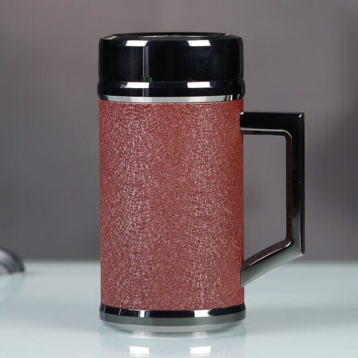 Tanxuange Purpurton Teetasse Thermos Cup Herren-High-End-Büro-Tee Tasse für Geschenke für Vater und Lehrer Custom Branding Spiegel Mattrote Griff (braune Box) 450 ml