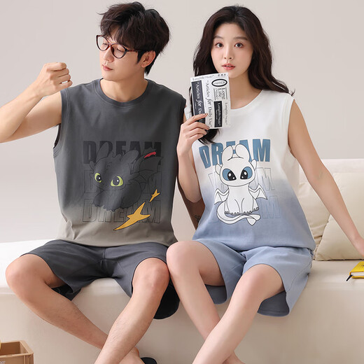Langsha Couple Pyjamas Summer Cotton Vest Shorts 2025 Nouveau style avec poitrine sans manches sans manches pour hommes et femmes de vêtements pour femmes 826 couple l [style masculin] recommandé 100-130 Jin [Jin est égal à 0,5 kg]