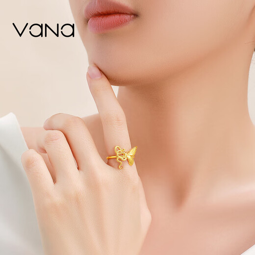 Vana Snake Butterfly Gold Ring Women's 999 Pure Gold Ring Birthday Gift for Girlfriend and Wife Gold Weight About 3.2g Pure Gold Ring