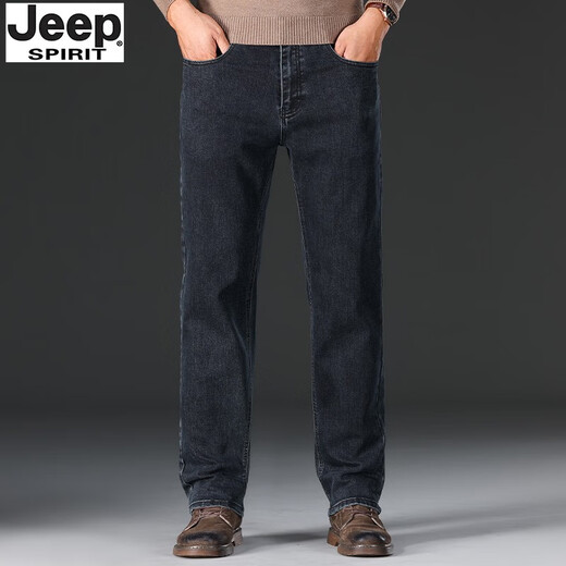 JEEP SPIRIT Jeep Jeep Men's Fall and Winter Thick Style Loose Straight High Waist Deep Medium Luxury Trousers Black and Gray-679 Thick Style 29 Size Waist 2.2 feet