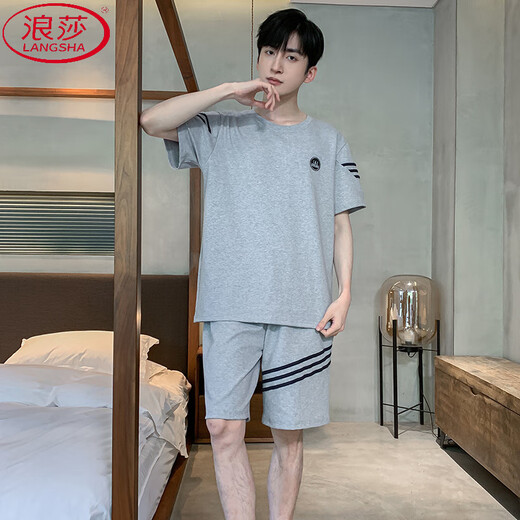 LangSha pajamas men's summer cotton short-sleeved youth middle-aged thin large-size men's summer casual spring and autumn home clothing set 9934 [H series men's short-sleeved shorts suit] 3XL [Recommended 160-180Jin [Jin equals 0.5 kg]]