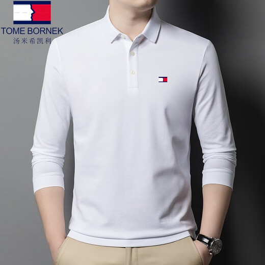 TOME BORNEK Tommy flagship model 2025 spring and autumn men's long-sleeved lapel T-shirt solid color middle-aged casual short-sleeved polo shirt sapphire blue long-sleeved 23239 4XL 195/58 recommended 185-200Jin Jin equals 0.5 kg