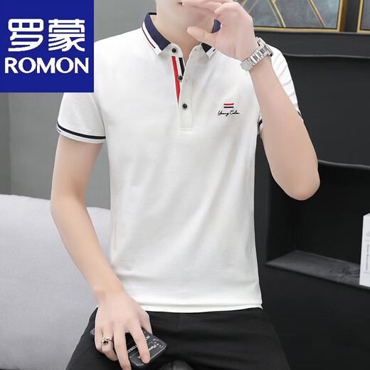 罗蒙2025夏季翻领短袖休闲Polo衫男士潮牌商务修身半袖体恤棉衬衫领 Q675粉色 L 帅气